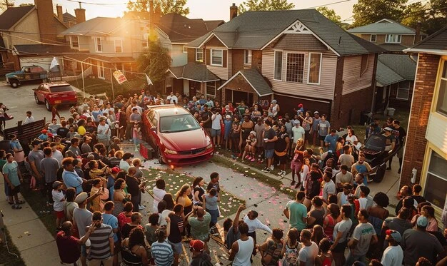 lots of people in front of house